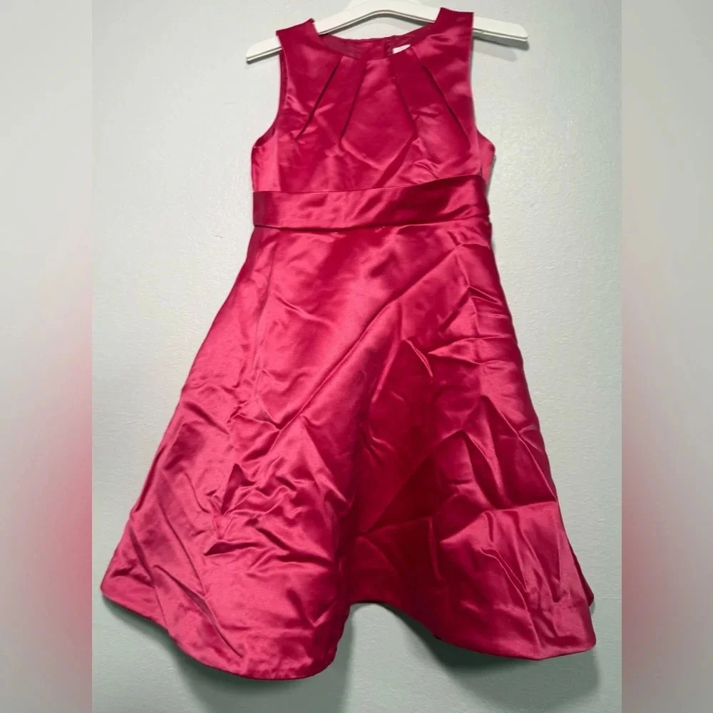 Janie and Jack Satin Party Dress Kids 4 Pink Excellent Back Bow Pleated Neck